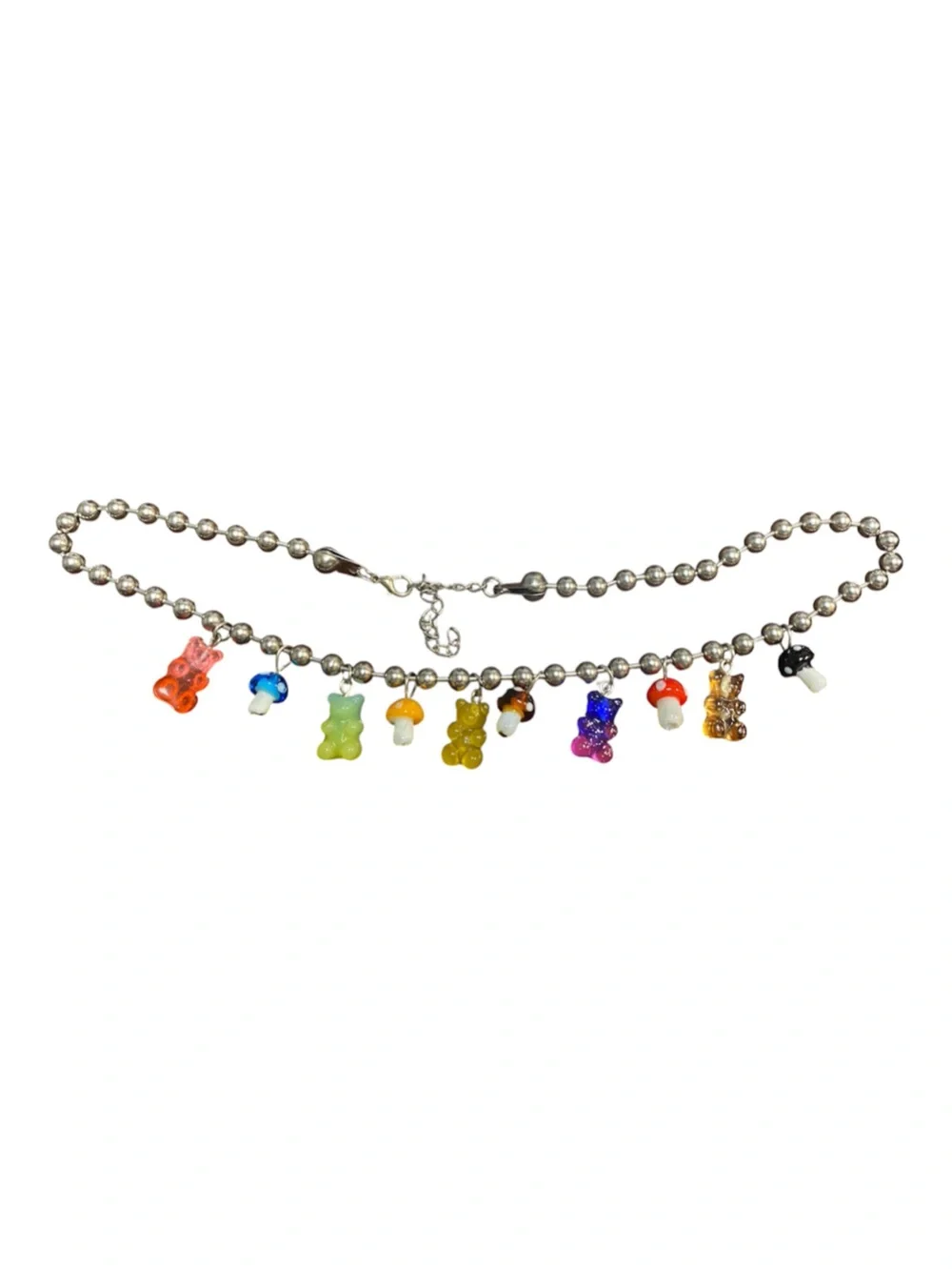 NWOT Kids Silver Ball Chain Necklace with Multicolor Gummy Bear Charms